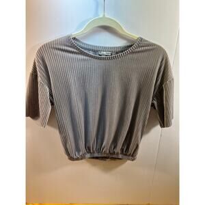 ZARA Velvet Ribbed Crop Top Gray Short Sleeve Blouse Women’s Size Small S